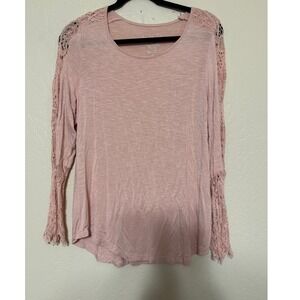 Chicos Womens Pink Lace Sleeve Long Sleeve Knit Shirt Top M